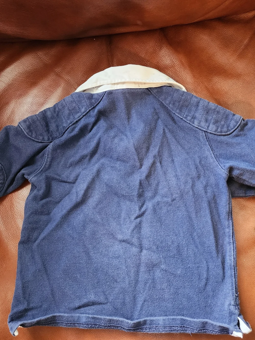Ralph Lauren Navy and White Long-Sleeve Rugby Polo with Elbow Patches